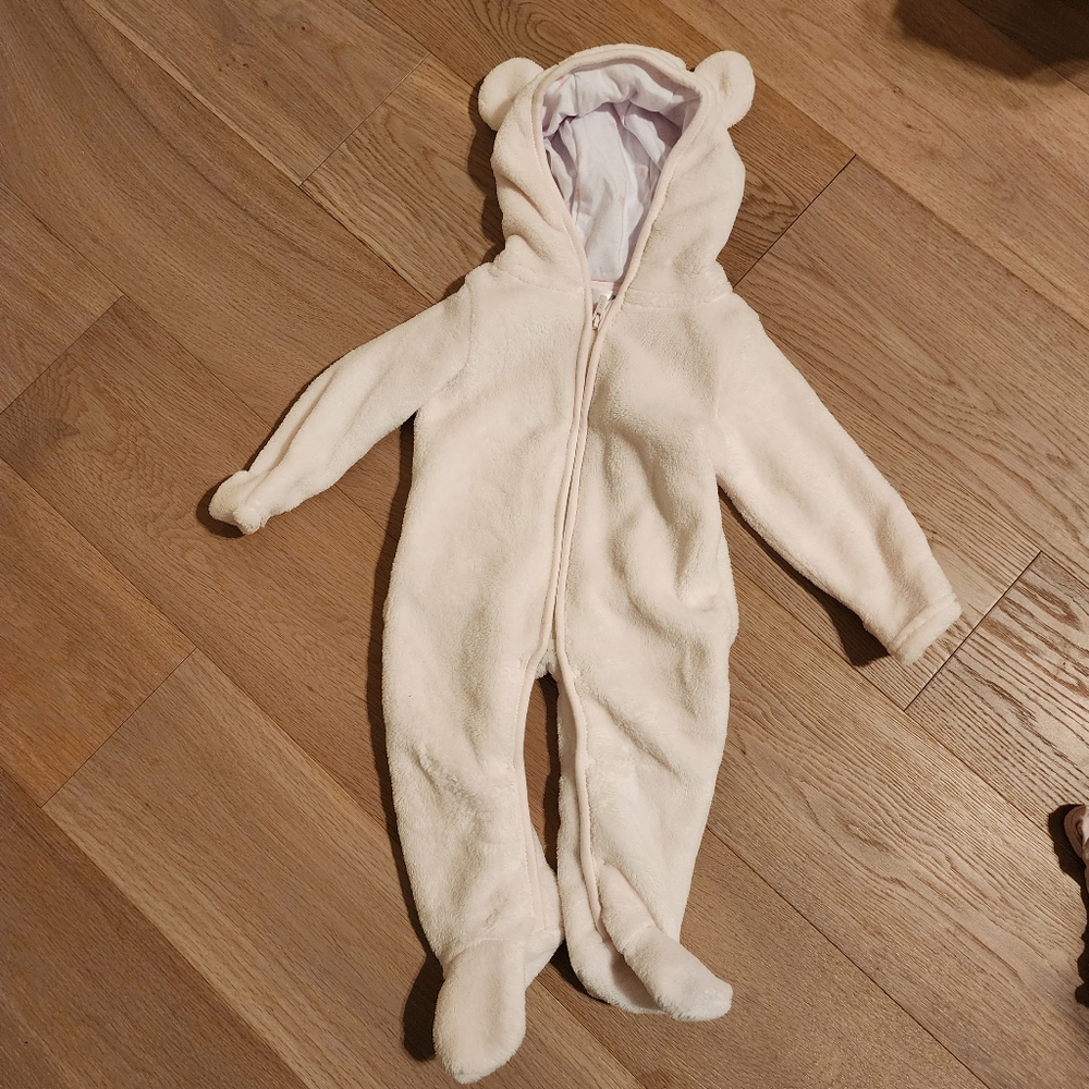 Pink baby outerwear one piece with bear ears